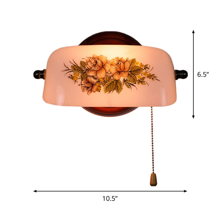 Skørter | 1 head flower pattern shaded wall lamp American garden white glass wall light with pull chain