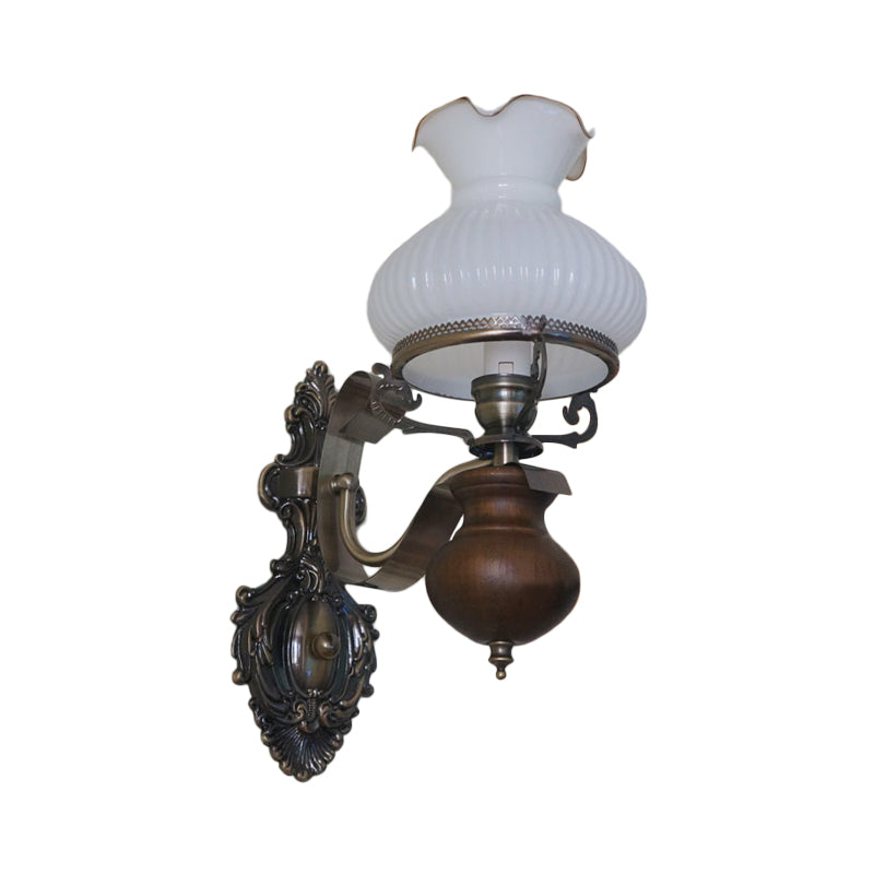 Skørter | Pastoral Handmade Wall Lamp Jug 1/2-Head Opal Glass Rib Design Wall Mount Light in Bronze