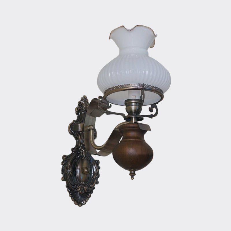 Skørter | Pastoral Handmade Wall Lamp Jug 1/2-Head Opal Glass Rib Design Wall Mount Light in Bronze