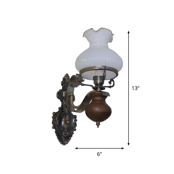 Skørter | Pastoral Handmade Wall Lamp Jug 1/2-Head Opal Glass Rib Design Wall Mount Light in Bronze