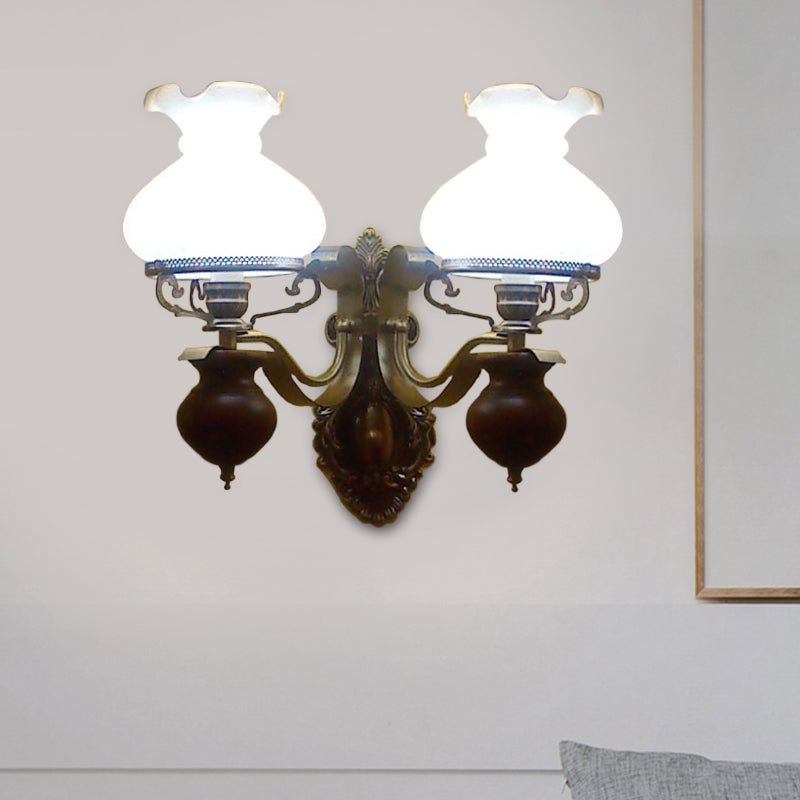 Skørter | Pastoral Handmade Wall Lamp Jug 1/2-Head Opal Glass Rib Design Wall Mount Light in Bronze