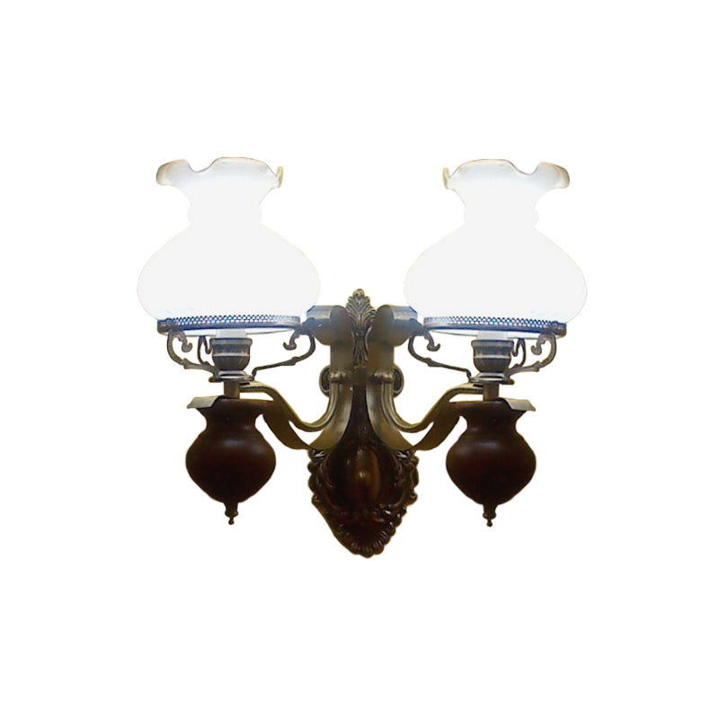 Skørter | Pastoral Handmade Wall Lamp Jug 1/2-Head Opal Glass Rib Design Wall Mount Light in Bronze