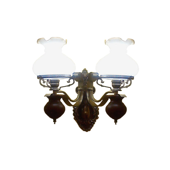 Skørter | Pastoral Handmade Wall Lamp Jug 1/2-Head Opal Glass Rib Design Wall Mount Light in Bronze