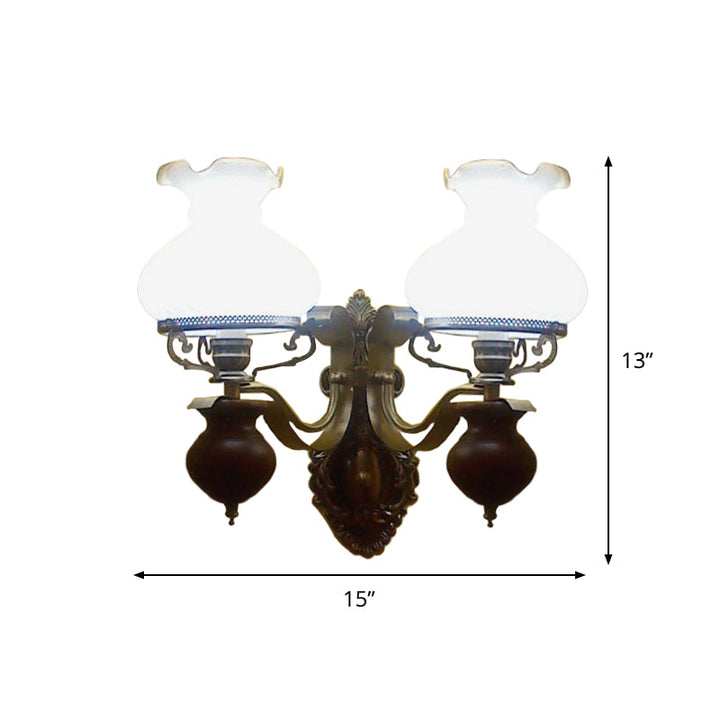 Skørter | Pastoral Handmade Wall Lamp Jug 1/2-Head Opal Glass Rib Design Wall Mount Light in Bronze