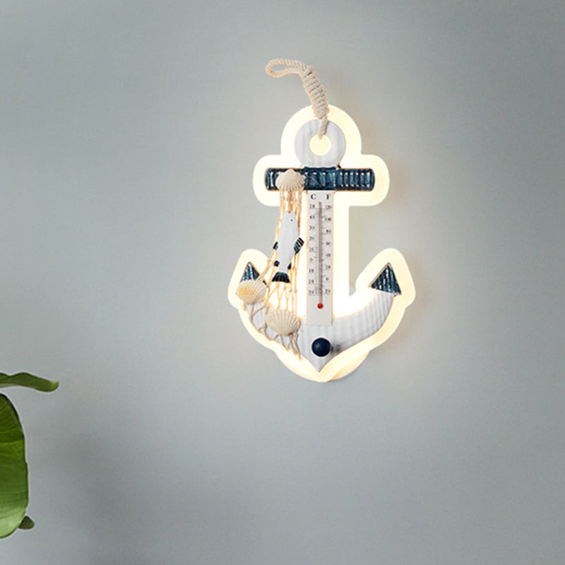 Skørter | Anchor-shaped wall light Mediterranean wood LED Blue-White wall-mounted lamp