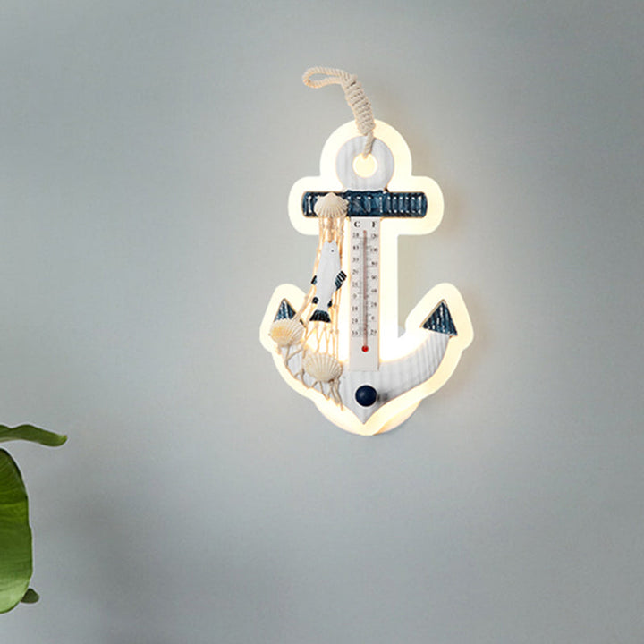 Skørter | Anchor-shaped wall light Mediterranean wood LED Blue-White wall-mounted lamp