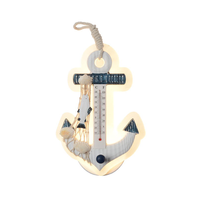 Skørter | Anchor-shaped wall light Mediterranean wood LED Blue-White wall-mounted lamp