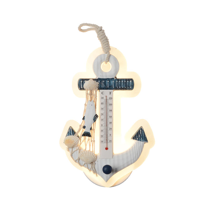 Skørter | Anchor-shaped wall light Mediterranean wood LED Blue-White wall-mounted lamp