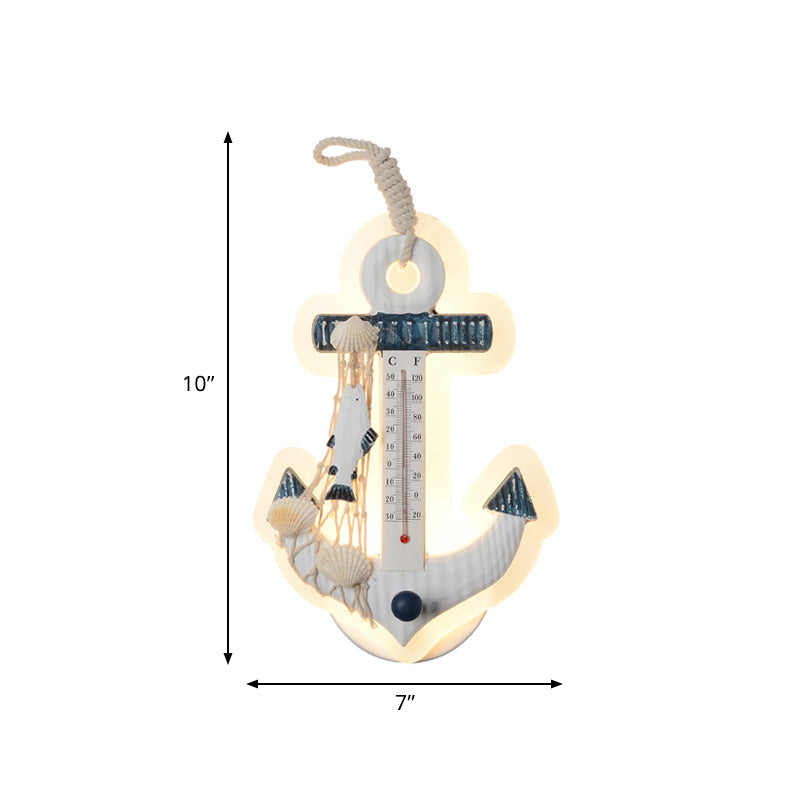 Skørter | Anchor-shaped wall light Mediterranean wood LED Blue-White wall-mounted lamp