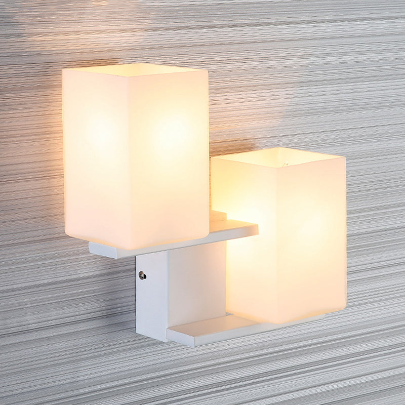 Lisslune | Opal Frosted Glass Rectangle Wall Light Nordic Style 2 Lamps White/Black Wall Mounted Light Fixture