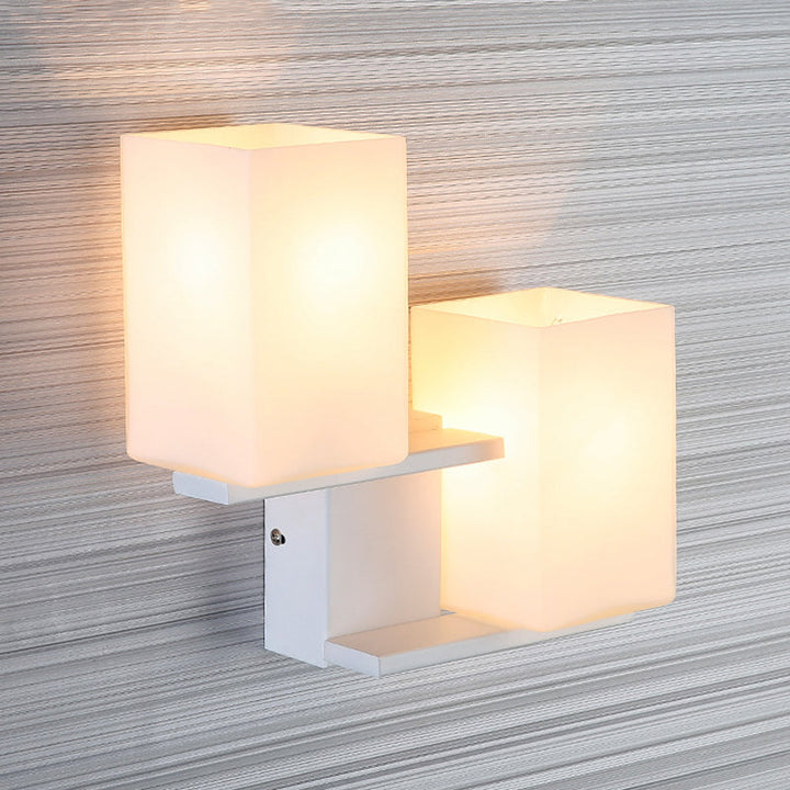 Lisslune | Opal Frosted Glass Rectangle Wall Light Nordic Style 2 Lamps White/Black Wall Mounted Light Fixture