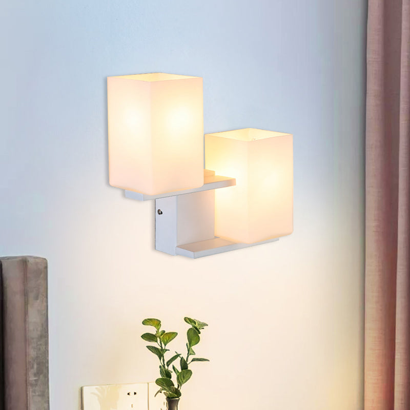 Lisslune | Opal Frosted Glass Rectangle Wall Light Nordic Style 2 Lamps White/Black Wall Mounted Light Fixture