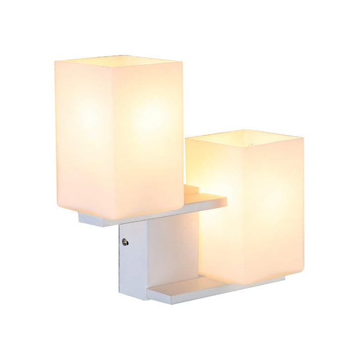Lisslune | Opal Frosted Glass Rectangle Wall Light Nordic Style 2 Lamps White/Black Wall Mounted Light Fixture