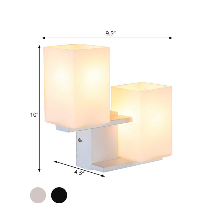 Lisslune | Opal Frosted Glass Rectangle Wall Light Nordic Style 2 Lamps White/Black Wall Mounted Light Fixture