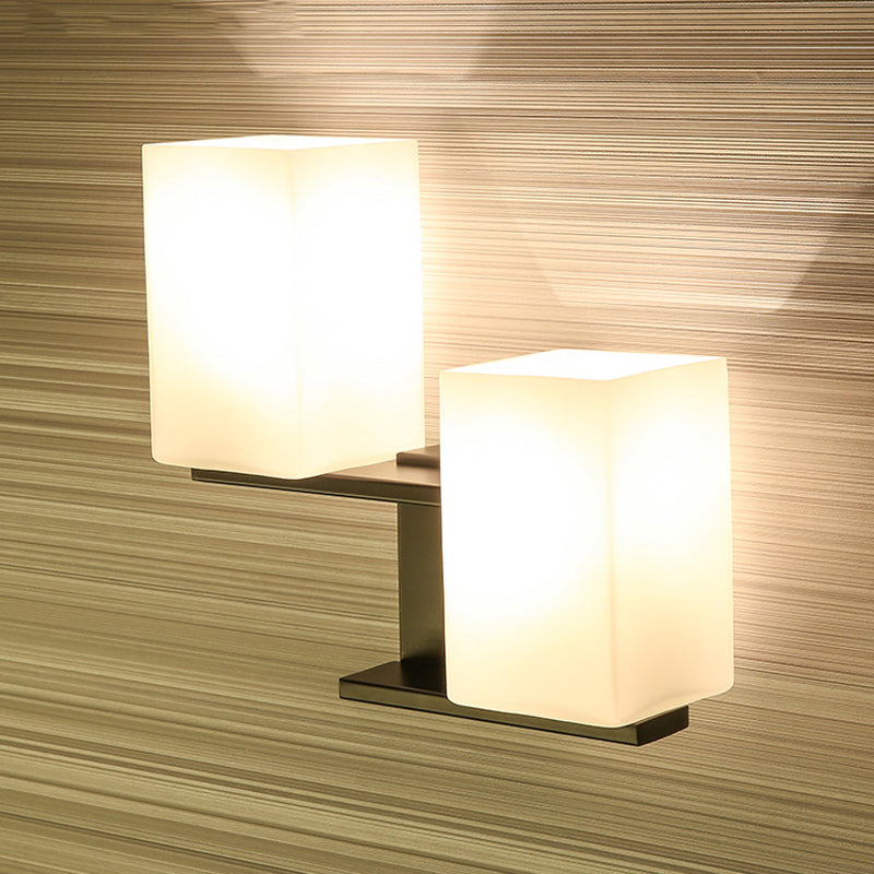 Lisslune | Opal Frosted Glass Rectangle Wall Light Nordic Style 2 Lamps White/Black Wall Mounted Light Fixture