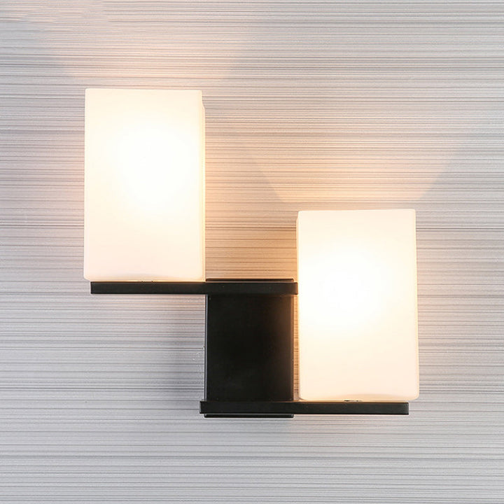 Lisslune | Opal Frosted Glass Rectangle Wall Light Nordic Style 2 Lamps White/Black Wall Mounted Light Fixture