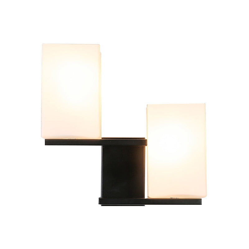 Lisslune | Opal Frosted Glass Rectangle Wall Light Nordic Style 2 Lamps White/Black Wall Mounted Light Fixture