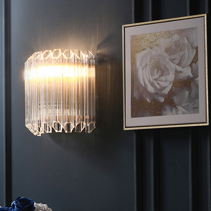 Lisslune | Half Drum Flush Mount Wall Light Minimalist Clear Prism Tube Glass 4-Bulb Living Room Wall Light