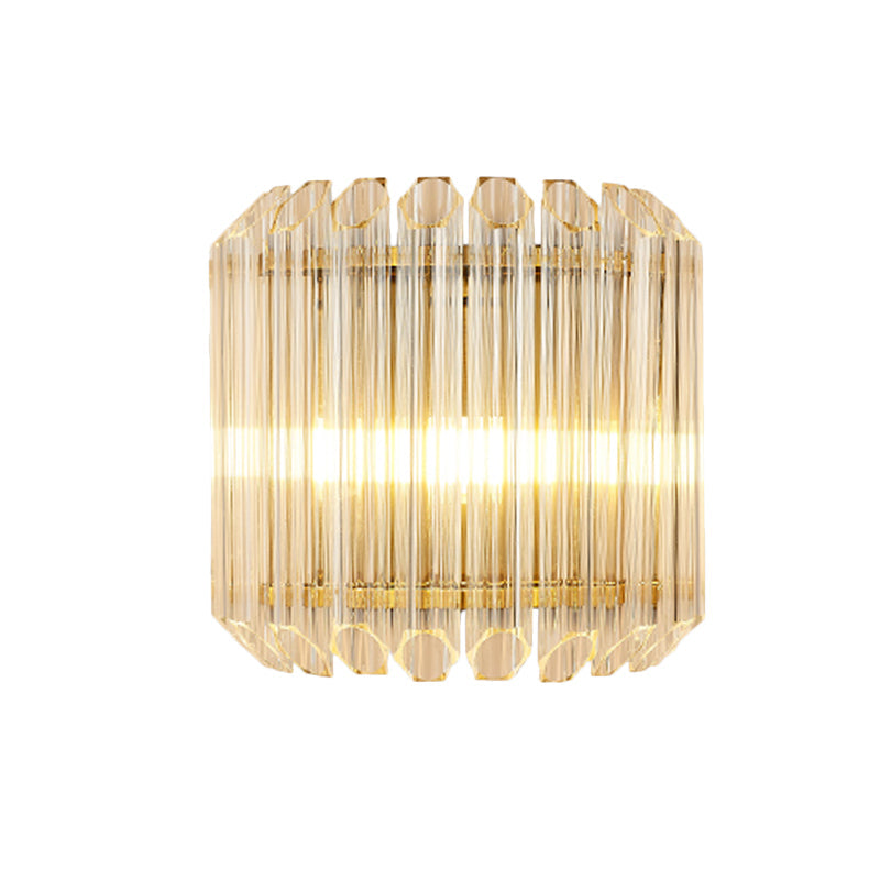 Lisslune | Half Drum Flush Mount Wall Light Minimalist Clear Prism Tube Glass 4-Bulb Living Room Wall Light