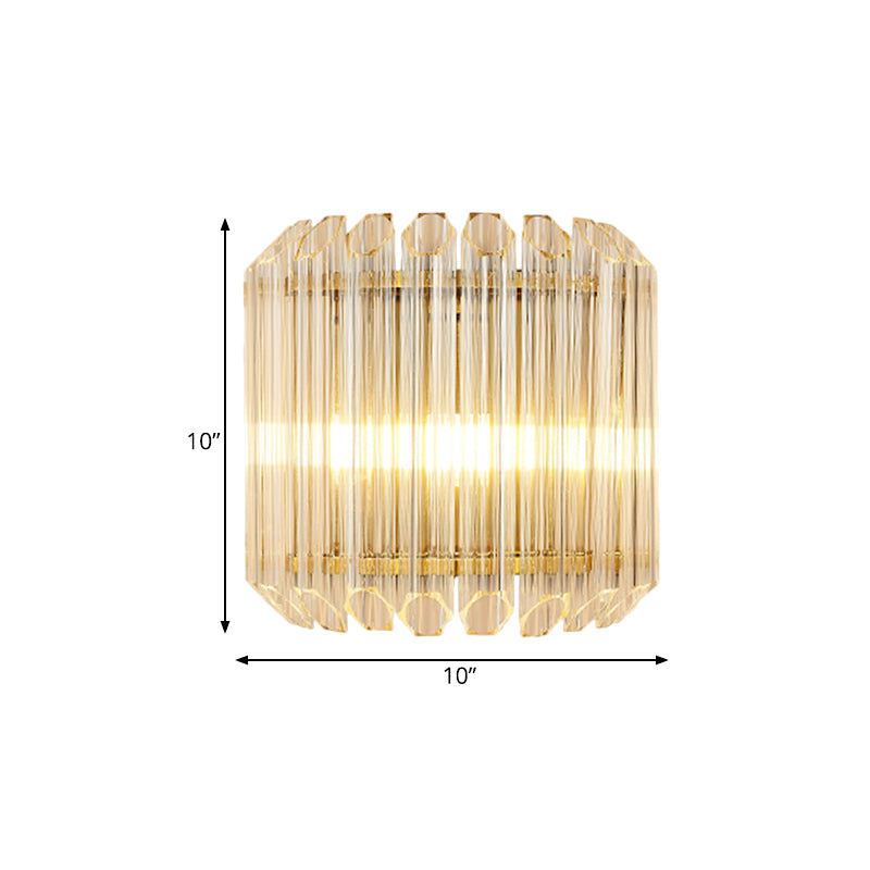 Lisslune | Half Drum Flush Mount Wall Light Minimalist Clear Prism Tube Glass 4-Bulb Living Room Wall Light