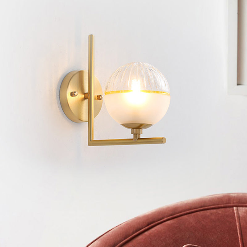 Lisslune | Gold Square Wall Mount Lamp Minimalist Single Bulb Metal Wall Light with Ball Glass Shade