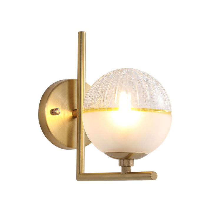 Lisslune | Gold Square Wall Mount Lamp Minimalist Single Bulb Metal Wall Light with Ball Glass Shade