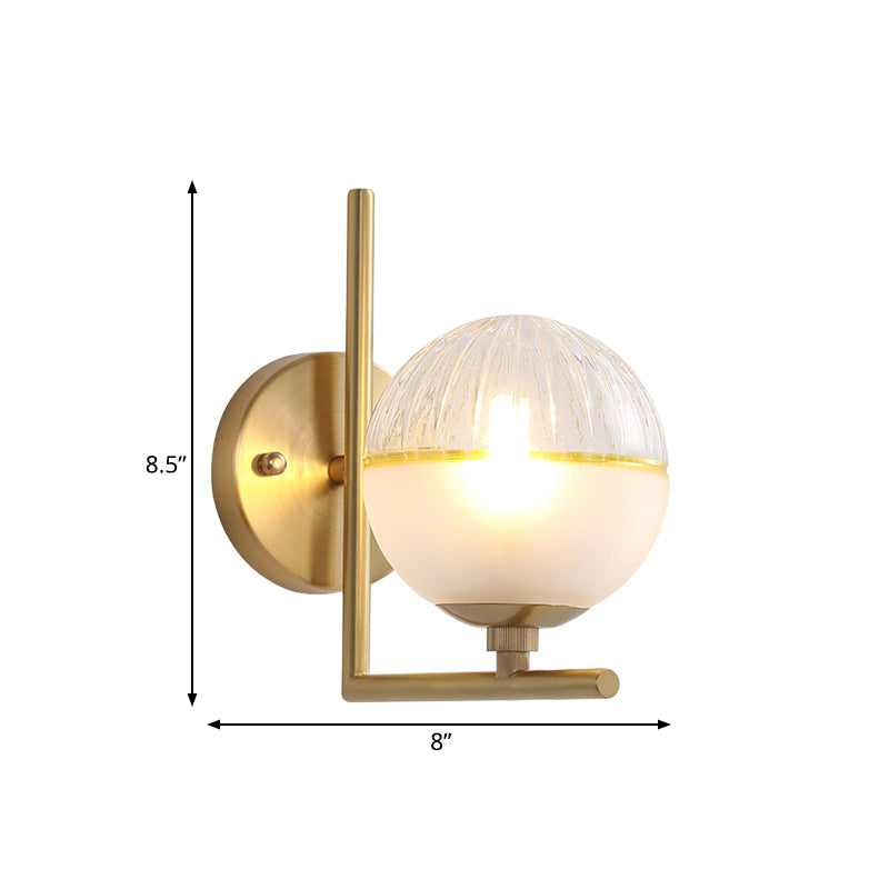 Lisslune | Gold Square Wall Mount Lamp Minimalist Single Bulb Metal Wall Light with Ball Glass Shade