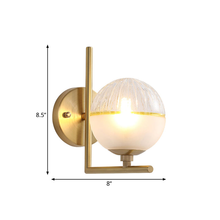 Lisslune | Gold Square Wall Mount Lamp Minimalist Single Bulb Metal Wall Light with Ball Glass Shade