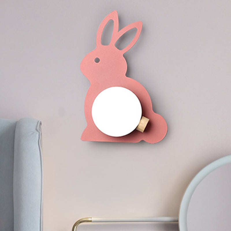 Skørter | Rabbit Flush Mount Wall Lamp Cartoon Iron 1 Lamp Pink/Blue Wall Mount Light with Ball Lampshade