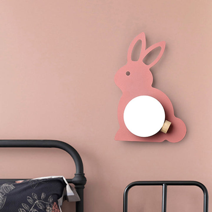 Skørter | Rabbit Flush Mount Wall Lamp Cartoon Iron 1 Lamp Pink/Blue Wall Mount Light with Ball Lampshade