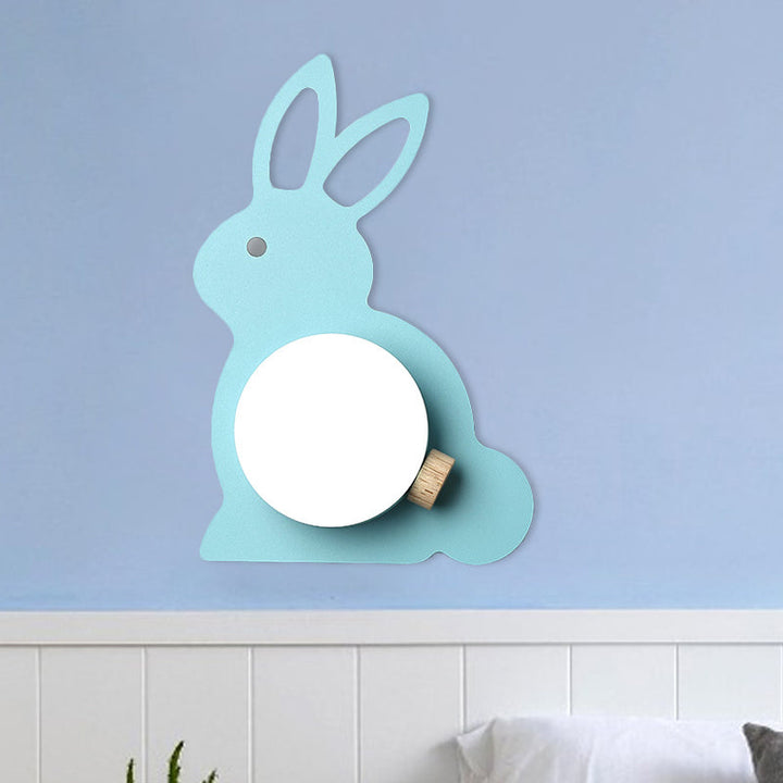Skørter | Rabbit Flush Mount Wall Lamp Cartoon Iron 1 Lamp Pink/Blue Wall Mount Light with Ball Lampshade
