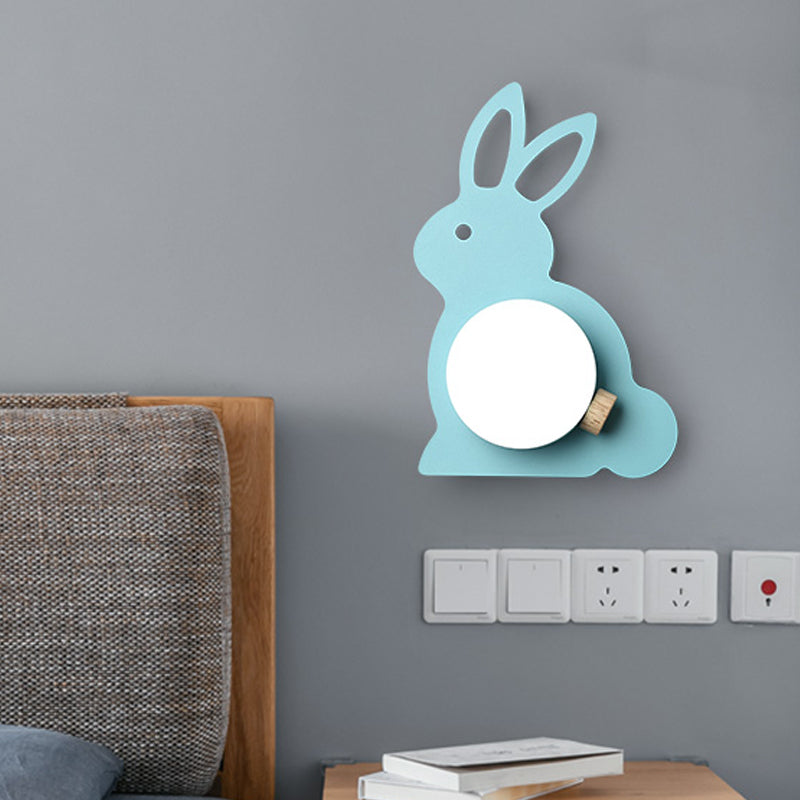 Skørter | Rabbit Flush Mount Wall Lamp Cartoon Iron 1 Lamp Pink/Blue Wall Mount Light with Ball Lampshade