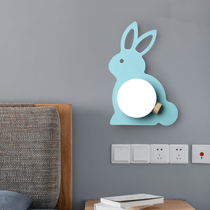 Skørter | Rabbit Flush Mount Wall Lamp Cartoon Iron 1 Lamp Pink/Blue Wall Mount Light with Ball Lampshade