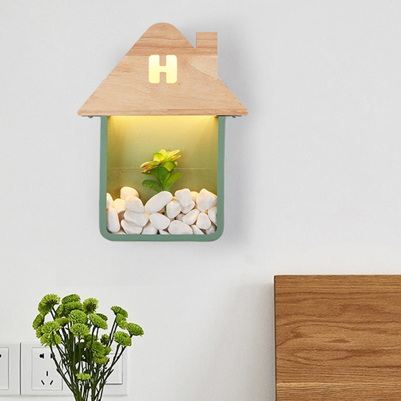 Skørter | Cabin Bedside Flush Mount Nordic Wooden LED Wall Lamp with Shelf in Gray/White/Green
