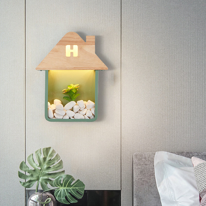 Skørter | Cabin Bedside Flush Mount Nordic Wooden LED Wall Lamp with Shelf in Gray/White/Green