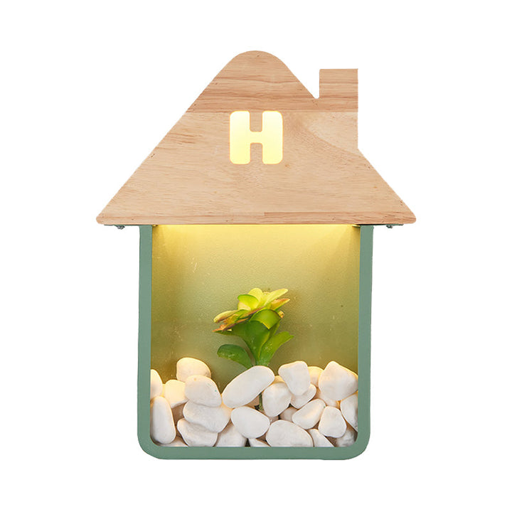 Skørter | Cabin Bedside Flush Mount Nordic Wooden LED Wall Lamp with Shelf in Gray/White/Green