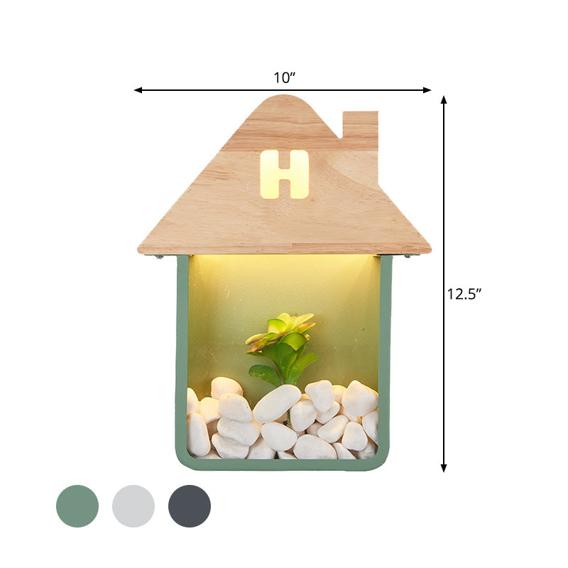 Skørter | Cabin Bedside Flush Mount Nordic Wooden LED Wall Lamp with Shelf in Gray/White/Green