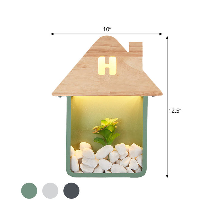 Skørter | Cabin Bedside Flush Mount Nordic Wooden LED Wall Lamp with Shelf in Gray/White/Green