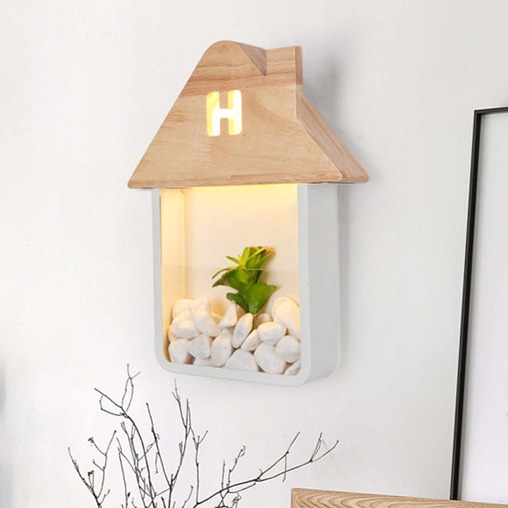 Skørter | Cabin Bedside Flush Mount Nordic Wooden LED Wall Lamp with Shelf in Gray/White/Green