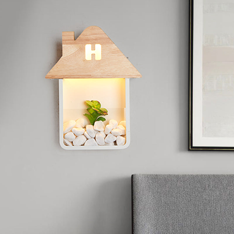 Skørter | Cabin Bedside Flush Mount Nordic Wooden LED Wall Lamp with Shelf in Gray/White/Green