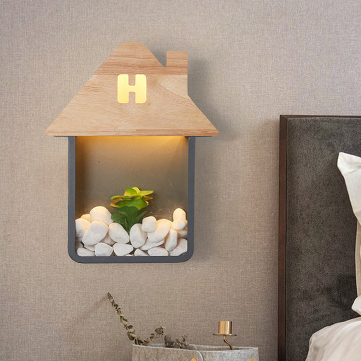Skørter | Cabin Bedside Flush Mount Nordic Wooden LED Wall Lamp with Shelf in Gray/White/Green