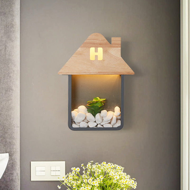 Skørter | Cabin Bedside Flush Mount Nordic Wooden LED Wall Lamp with Shelf in Gray/White/Green