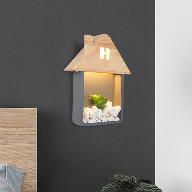 Skørter | Cabin Bedside Flush Mount Nordic Wooden LED Wall Lamp with Shelf in Gray/White/Green