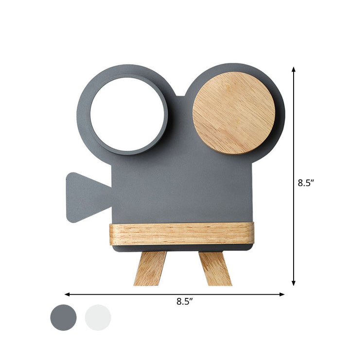 Skørter | Shooting camera wall lamp Nordic iron gray/white wood LED flush wall sconce with shelf function