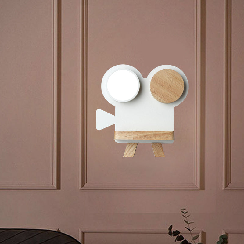 Skørter | Shooting camera wall lamp Nordic iron gray/white wood LED flush wall sconce with shelf function