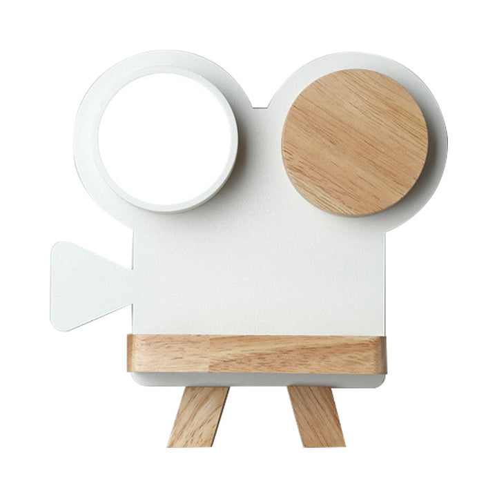 Skørter | Shooting camera wall lamp Nordic iron gray/white wood LED flush wall sconce with shelf function