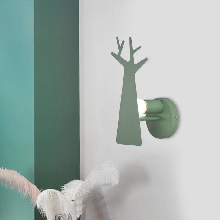 Skørter | Nordic Tree Silhouette Iron Wall Lamp 1 Main as Lighting Fixture in Green/White/Grey for Bedroom