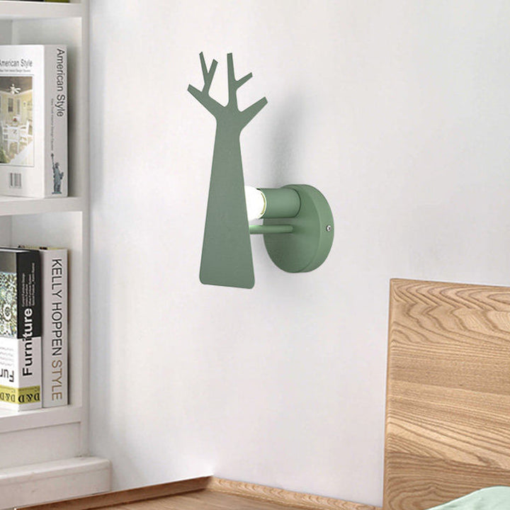 Skørter | Nordic Tree Silhouette Iron Wall Lamp 1 Main as Lighting Fixture in Green/White/Grey for Bedroom