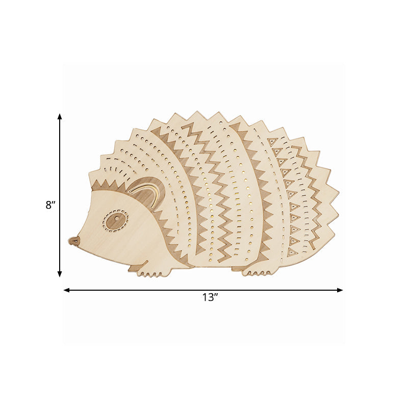 Skørter | Wooden Hedgehog Flush Mount Wall Lamp Children Beige LED Wall Lighting Fixture for Bed, Left/Right