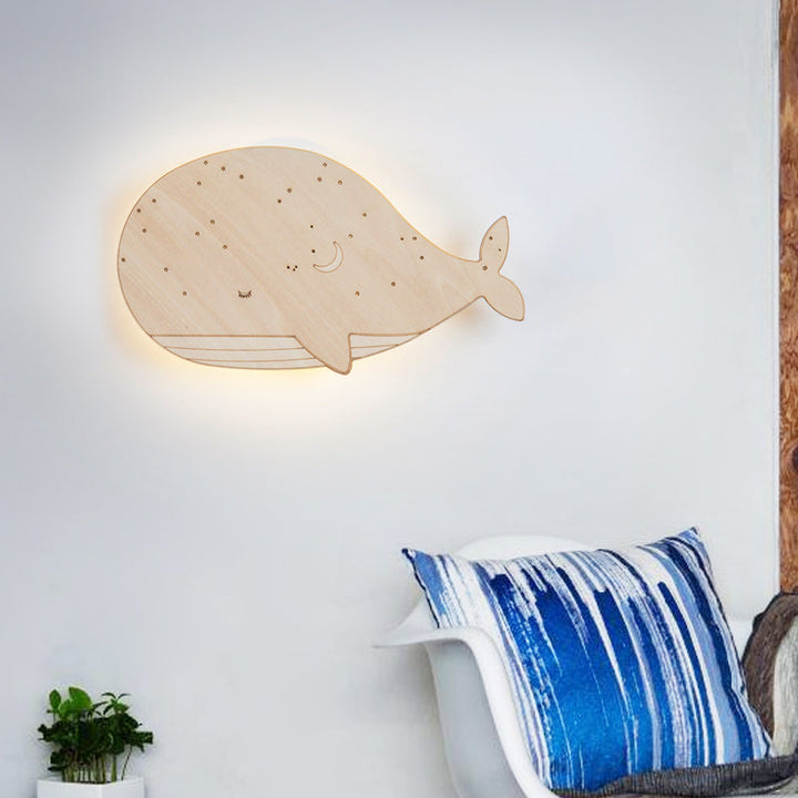 Skørter | Beige Slumbering Whale Construction Cartoon Wooden LED Wall Lamp Fixture for Preschool, Left/Right
